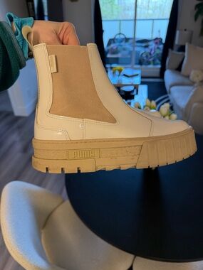 Puma Cream and Tan Chelsea Platform Bootie